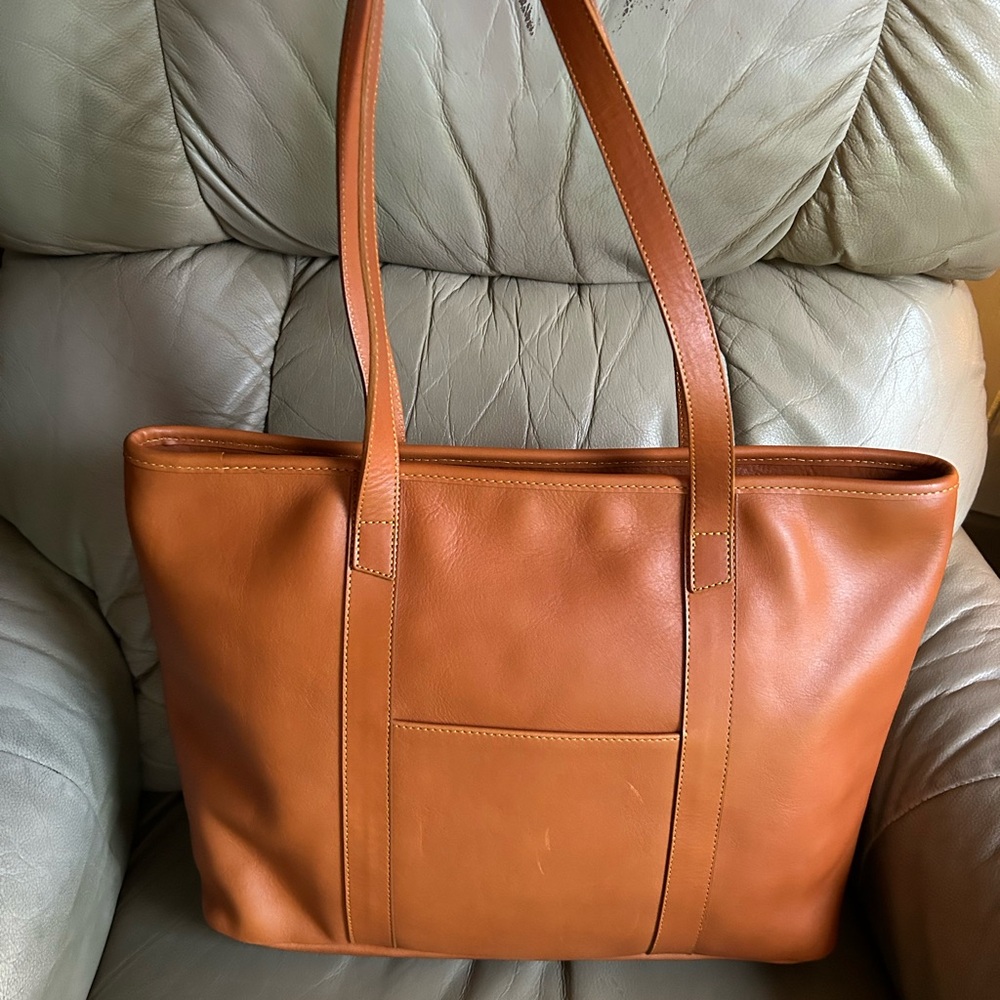 Frank Clegg Medium Laurelie Leather Zip Top Tote Tan EUC - Picture 6 of 16